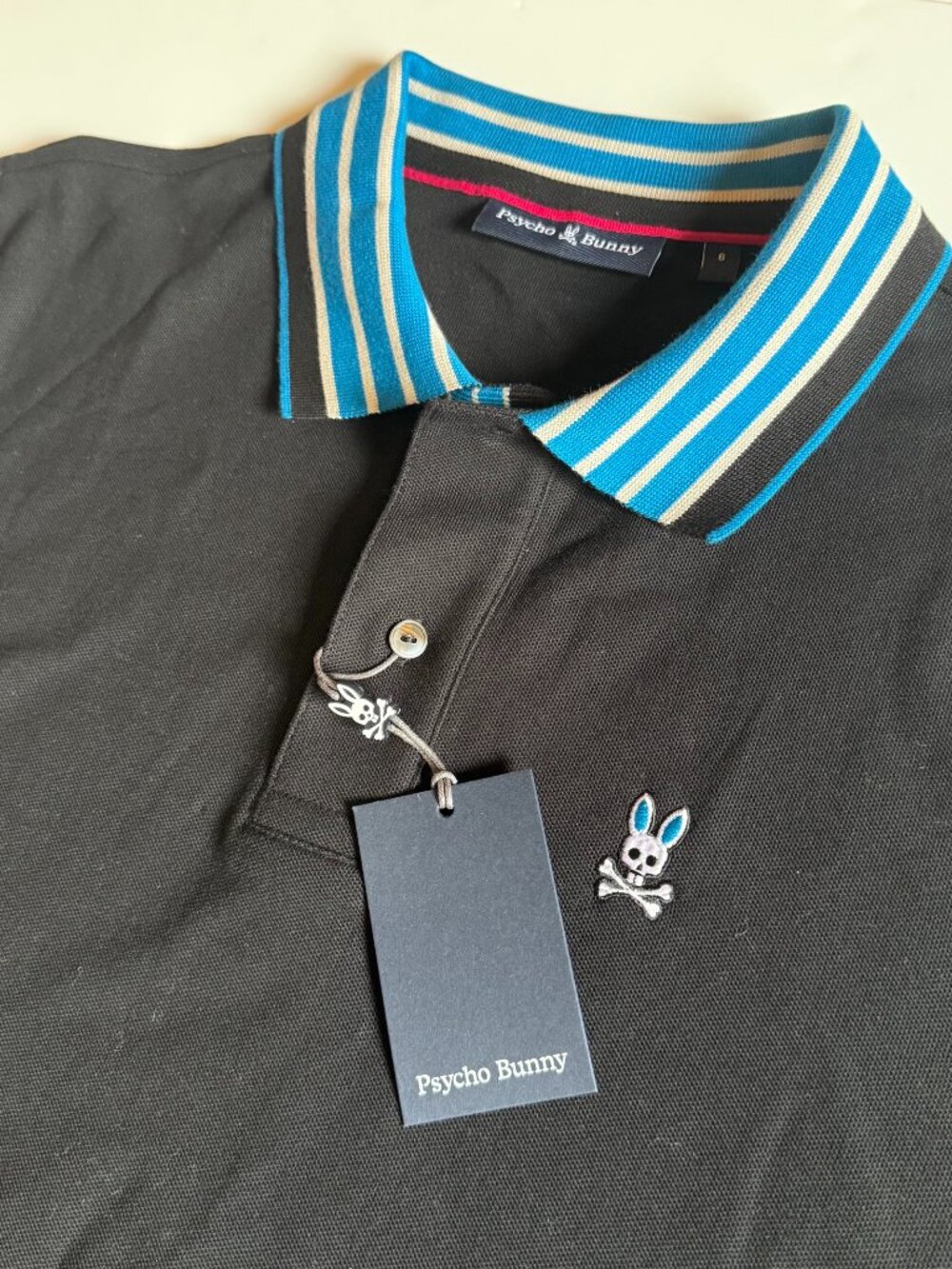 NWT Men's Psycho Bunny Walter Pique Black Size 6 Large Black Pima Cotton Polo